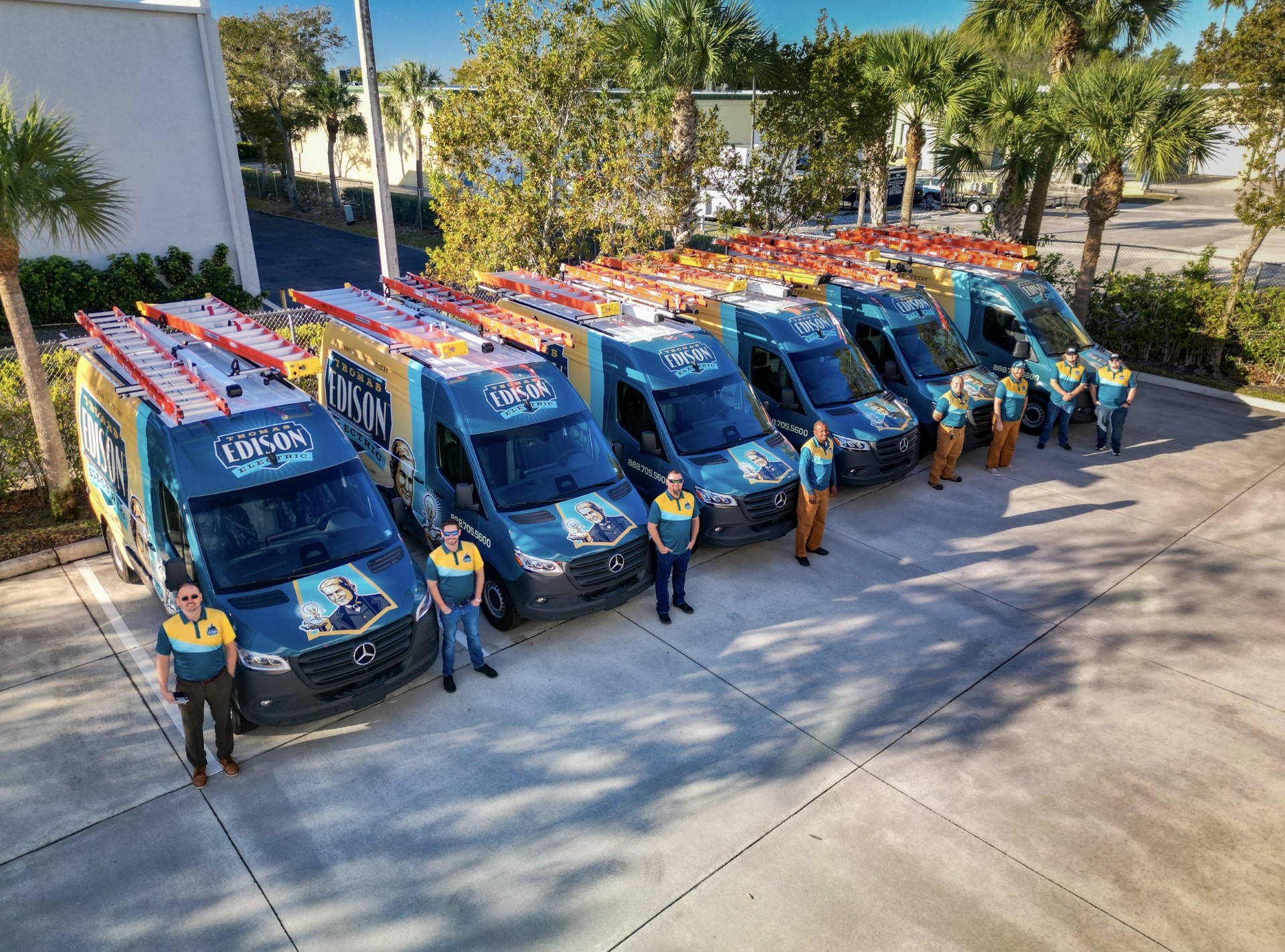 Thomas Edison Electric service vans lined up ready to dispatch