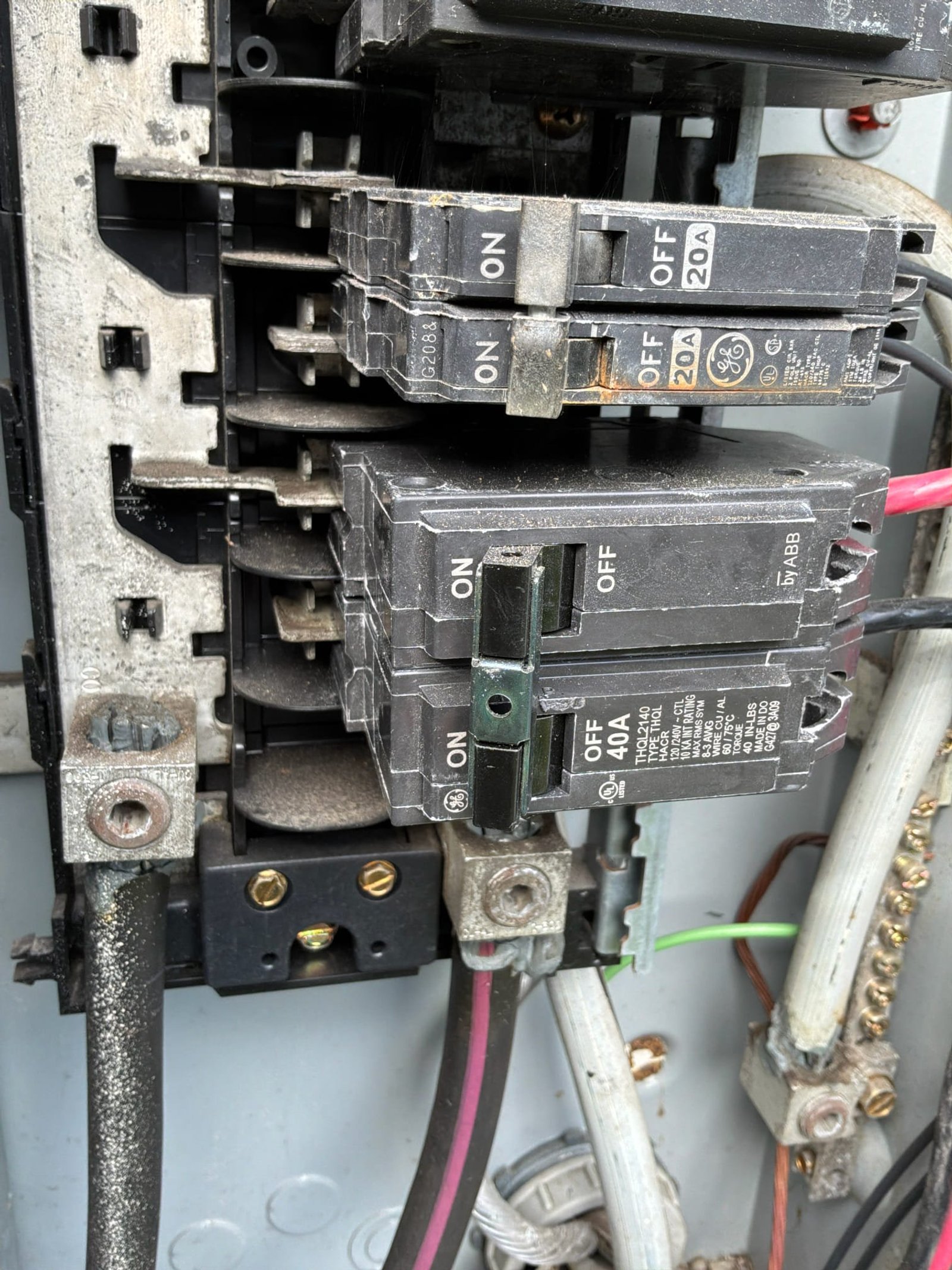 Branch circuit breakers inspected during the fixture and fan upgrade